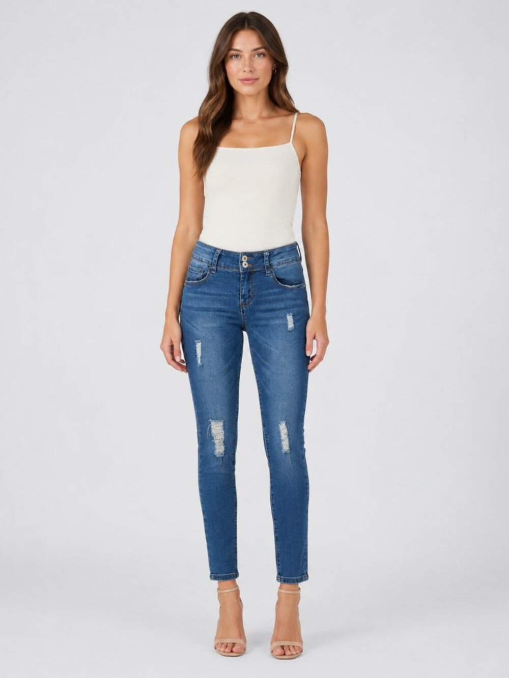 TALA Women’s Size 2 Distressed Skinny Stretch Jeans Blue Double Button
